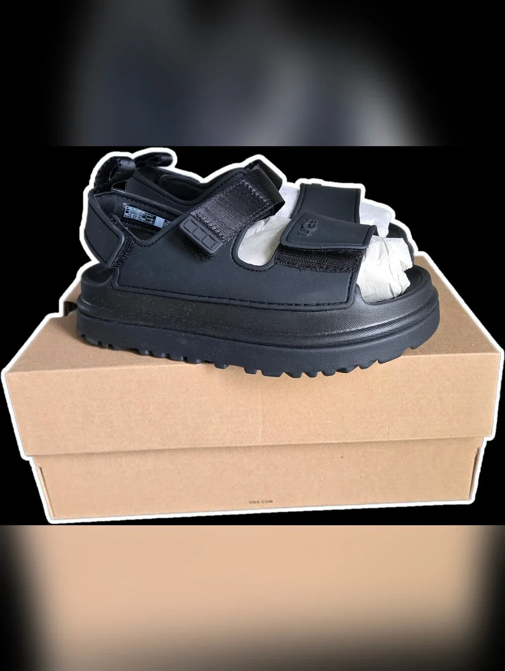 NWT UGG Goldenglow Black Platform Sandals Kids Size 1 EU 32.5